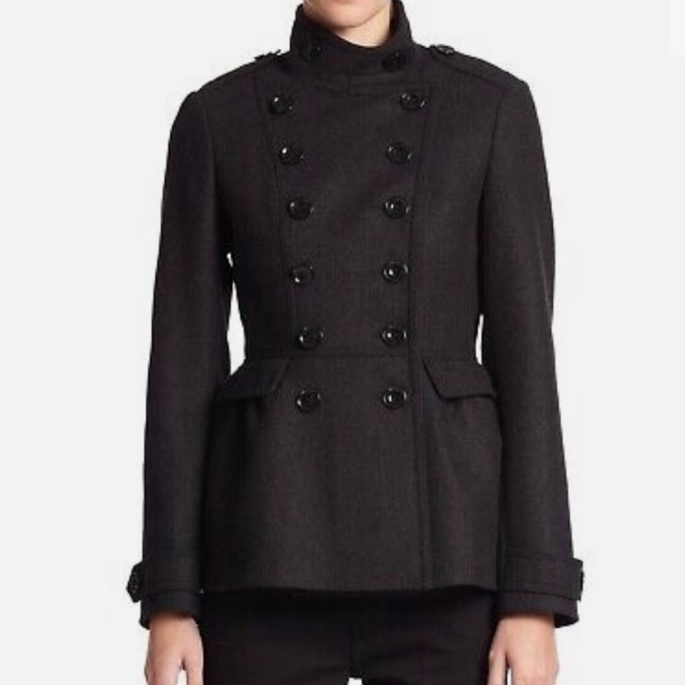 Burberry Brit Adamsleigh Womens Wool Cashmere Dark Grey Mela Coat size US2 UK4